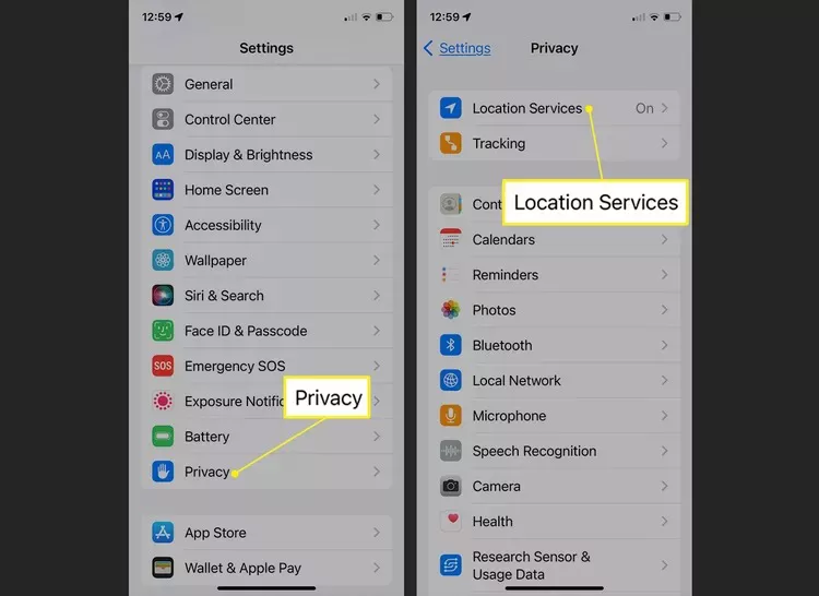 در  Privacy گزینه Location Services را روشن نمایید.